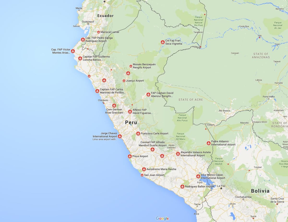 ਹਵਾਈ ਅੱਡੇ ਵਿਚ Peru ਦਾ ਨਕਸ਼ਾ